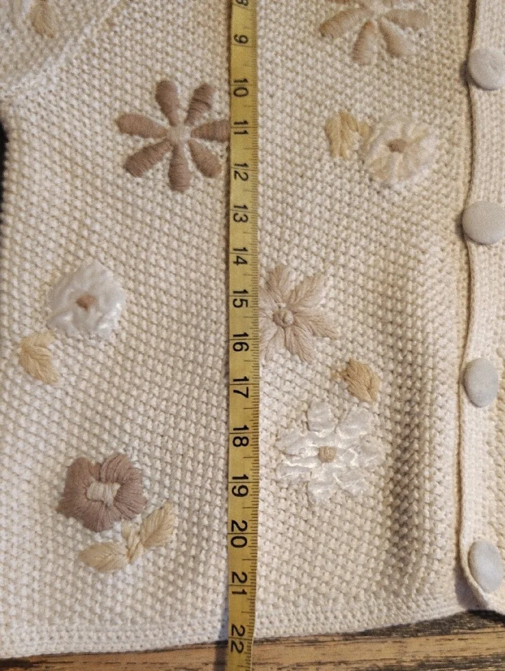 Vintage Cream Floral Applique Knit Cardigan with Faux Fur Collar - Picture 8 of 9